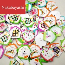 DIY handmade accessories cute printed House wooden button decorative clasp 100 a bag