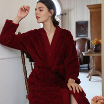 Cree Dina French temperament coral velvet nightgown women winter long wine red home clothes nightgown nightgown