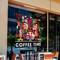 Coffee shop Creative Glass stickers Coffee Art Graffiti Electrostatic sticker Nets Red Café Shop Windows Color Decorations