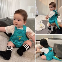 Pure cotton dinosaur triangle one-piece summer cute baby clothes summer straps go out to climb clothes harem hugging clothes