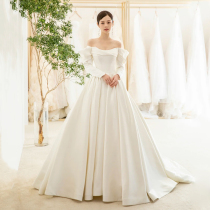 Long sleeve main wedding dress 2021 new bridal tour high-end atmospheric palace wind go out yarn retro simple welcome yarn