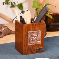 Wooden pen holder light luxury simple American retro creative office flowerpot flower stand desktop stationery makeup storage box