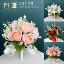 Rose bride wedding holding flower ball simulation Korean and European-style bridesmaid photo studio travel props decoration recommended champagne red