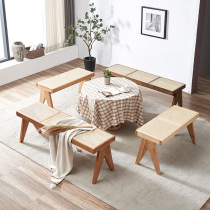 Nordic solitude Silence Middle Old Wind Rattan home designer Solid wood Dining Side Bench Cafe folk Strip Stool
