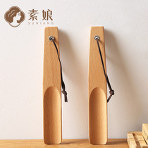 Su Niang high-grade shoehorn Japanese Wood shoestring small shoe-raising device shoe wear shoe artifact short handle shoe handle long