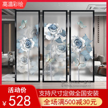 Art glass custom screen aisle partition living room shoe cabinet frosted light transmission high-end modern Blue Rose