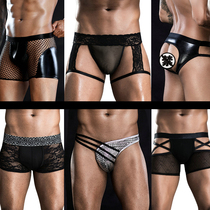 European and American black silk mens sex panties temptation pants Lace Hot gay transparent open file jj shorts underwear 0