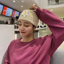 South Korea wide-sided large label cloth net red hair belt headgear spring and summer knitted wool headband simple solid color wash face hair hoop