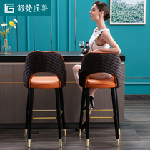 Light luxury solid wood bar stool American high chair High back North European bar chair modern simple household orange high stool