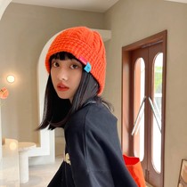Orange knitted wool hat children autumn fisherman hat autumn winter short hair round face suitable for face small fashion tide autumn