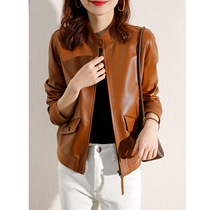 Brand sheepskin motorcycle leather leather jacket womens 2021 new womens spring and autumn short fashion fashion port wind