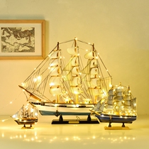 Nordic ins Wind lantern sailboat model ornaments smooth sailing small wooden boat solid wood simulation sailing decorative pendulum