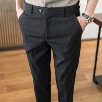 Striped trousers mens summer thin nine points 9 eight points 8 slim small feet business casual pants hanging suit pants