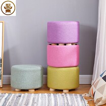 Fabric small stool home round stool Adult Small seat solid wood sofa stool fashion small bench living room creative low stool