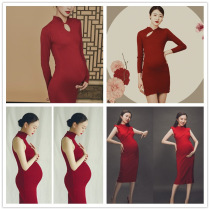 Pregnant womens photo clothing red knitted dress pregnant woman photography photo studio photo studio pregnant woman photo photo costume