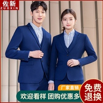  Men and women with the same professional suit suit high-end real estate tooling company employee work clothes Royal blue suit