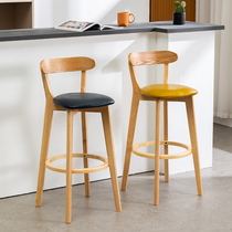 Bar chair solid wood backrest home Nordic American tall bar stool modern simple milk tea shop island bar chair