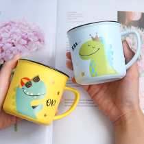 Dinosaur ceramic cup children baby mug children home drinking water cup with lid spoon cute Cup boy