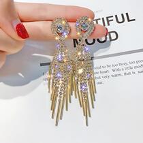 925 silver needle full diamond tassel earrings female European and American exaggerated long drop earrings net red earrings show face thin stud earrings trendsetter