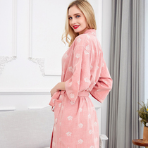 Hotel Double Layer Gauze Bathrobe for men and women Spring and fall lovers thin long style bath clothes pure cotton water suction speed dry sleeping robe home Gun