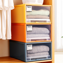 Drawer storage box household plastic wardrobe clothes packing box bedroom cloakroom bottom transparent storage box