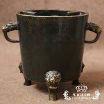 The Subordination Hall Antique Bronze Ware Ancient Play Antique Collection Bogu Shelf Furnishing Imitation Ancient Brass Tiger Head Flat Mouth Carbon Furnace