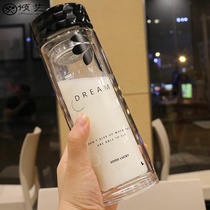Double-layer glass with tea leak Heat-resistant drinking cup Womens fashion work car office transparent insulated teacup