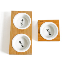 Pet Ceramic Bowl Dog Bowl Cat Bowl Pet Food Basin Pet Drinking Water Bowl Non-slip Wood Frame Bamboo Frame Round Single Bowl Double Bowl