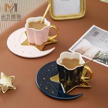 Nordic Irregular Ceramic Coffee Cup Creative Sketch Handlebar Mark Cup Fashion Star Moon Shaped Coffee Cup Saucer