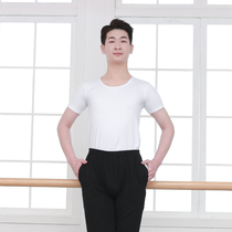Dance jacket mens round neck short sleeve shirt practice form clothing ballet art Test shirt tight base training uniform