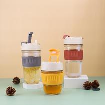 New double drinking coffee cup accompanying cup INS straw Double Drinking glass Cup Cute Portable Milk Cup Lovers Cup