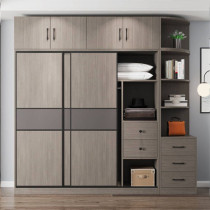 Sliding door wardrobe Household bedroom solid wood simple modern small apartment Net red simple wardrobe free installation of large cabinets