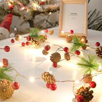 Christmas atmosphere lighting festival winter window tree decorations led lamp store layout pine needle pine cone net red store