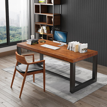  Industrial style solid wood boss table Simple single desktop computer table negotiation meeting wrought iron office desk and chair combination