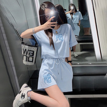 Casual sports suit womens summer 2021 new fashion foreign style net red fried street age-reducing shorts running two-piece set