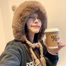 Autumn and winter thickened warm knitted wool hat female Korean ins hat ear protection cold cute ears Lei Feng hat