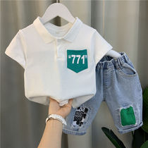 Boys summer polo suit 2023 new Yankee baby summer dress Han Fan Cool Short sleeve clothes