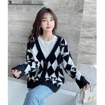 Autumn and winter Net red sweater coat women 2021 New Diamond retro Japanese lazy early autumn knitted Street Cardigan