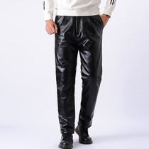 Winter leather pants men plus velvet thickened Anti-windshield waterproof motorcycle riding take-out cotton pants loose and fat