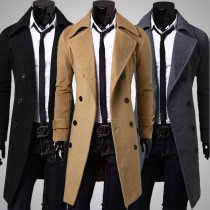 Jacket long double-breasted trench coat Winter Men thick trench coat mens casual new trend slim coat