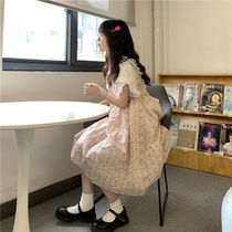 Summer suit female student Korean loose little flying sleeve doll collar white shirt ruffle dress two