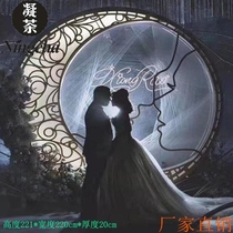 Chinese wedding props iron art background decoration large Crescent Circle stage shelf