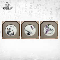 Embroidery Su embroidery finished hanging painting pure handmade new Chinese style 1-4 silk flowers and birds triptych living room decoration sofa background wall