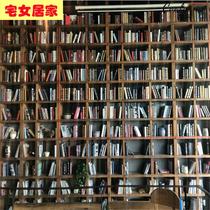 Old elm bookshelf customized wall full wall all-solid wooden bookcase panel coffee custom shelf set shelf landing
