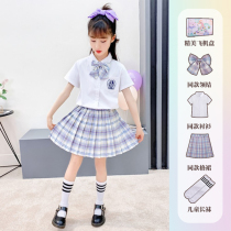 jk uniform summer girls original genuine college style childrens grid skirt suit Full set of primary school summer pleated skirt