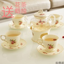 European-style ceramic glass flower tea tea set set boiled fruit teapot heating base heat-resistant high-temperature cup and saucer