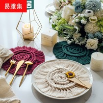 Nordic hand-woven placemats coaster tassel linen insulation mat kitchen utensils hand-woven