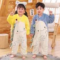 Sleeping bags children split legs to prevent kicks in winter thickened flannel coral fleece boys and girls baby babies