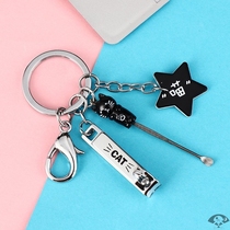 Nail clipper keychain female ins net celebrity with ear digging spoon Cute card carrying multi-function nail clipper cutting pendant