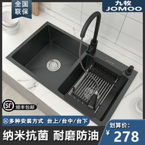 Kitchen nano sink double tank household black 304 stainless steel padded handmade wash basin sink sink
